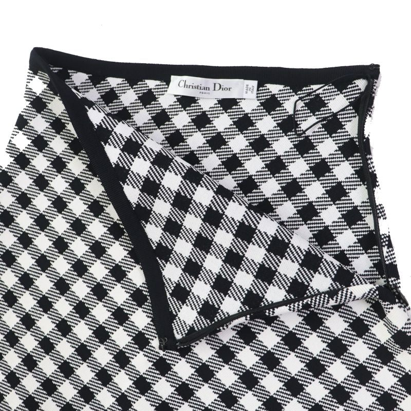 Christian DIOR 22 254j18am514 Gingham Checked Flared Skirt Black White 38 Made