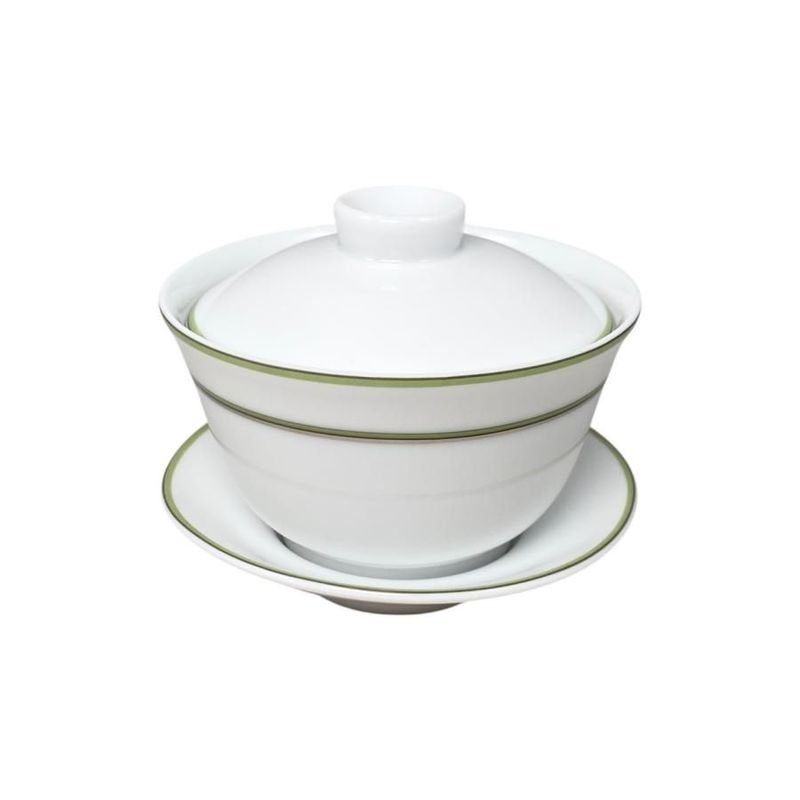 Hermes Teacup Rhythm Asian Teacup and Saucer with Lid H Logo Green White Hermes