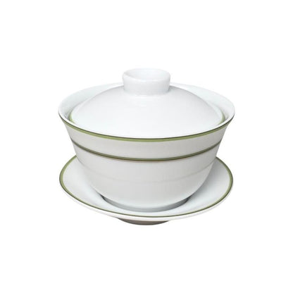 Hermes Teacup Rhythm Asian Teacup and Saucer with Lid H Logo Green White Hermes