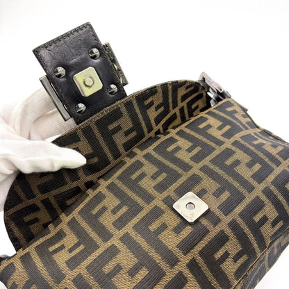 Fendi Mamma Bucket Zucchino Leather X Canvas Dark Brown X Beige Shoulder Bag