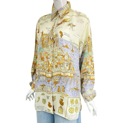 Hermes Shirt Long Sleeves Silk Mont Sainct Michel Mont Saint Michel Multicolor