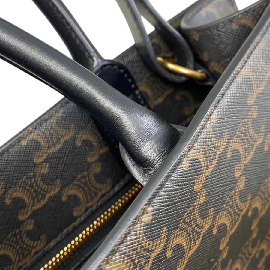 Celine Tote Shoulder Bag Medium Vertical Cabas 194432 Triomphe Black Brown