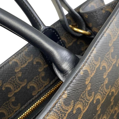Celine Tote Shoulder Bag Medium Vertical Cabas 194432 Triomphe Black Brown