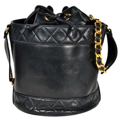 Chanel Matelasse Drawstring Shape Chain Shoulder Bag Lambskin Black Gold