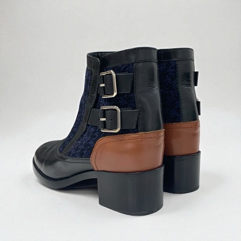 Chanel Boots Short Boots Shoes Tweed Black Navy Brown Logo Belt
