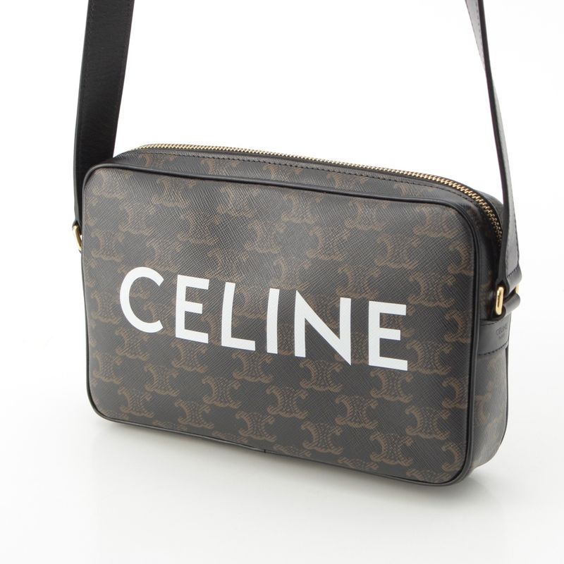 Celine Triomphe Canvas Medium Messenger Logo Shoulder Bag Brown Black