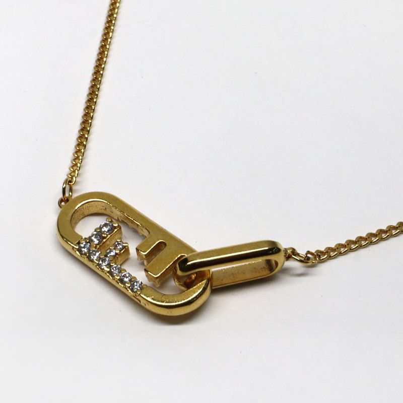 Fendi O-rock Necklace 8ah321 Gold Hardware Rhinestone Ladies Accessorie