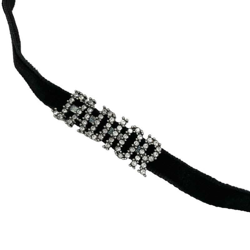 Christian Dior Ja Necklace Pendant Choker Black Silver Velvet Rhinestone