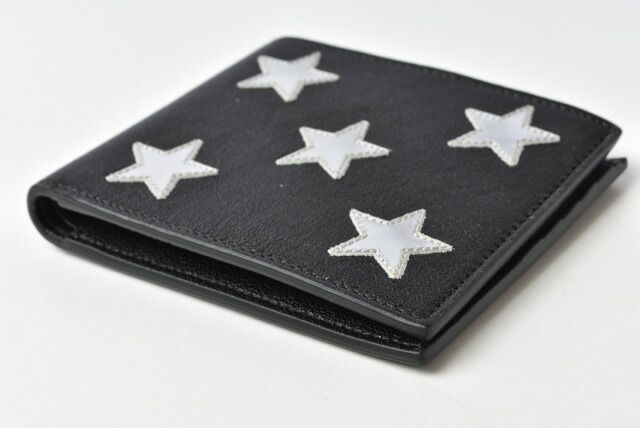 Saint Laurent Wallet YSL Saint Laurent Men's Foldable Wallet Star Leather Black
