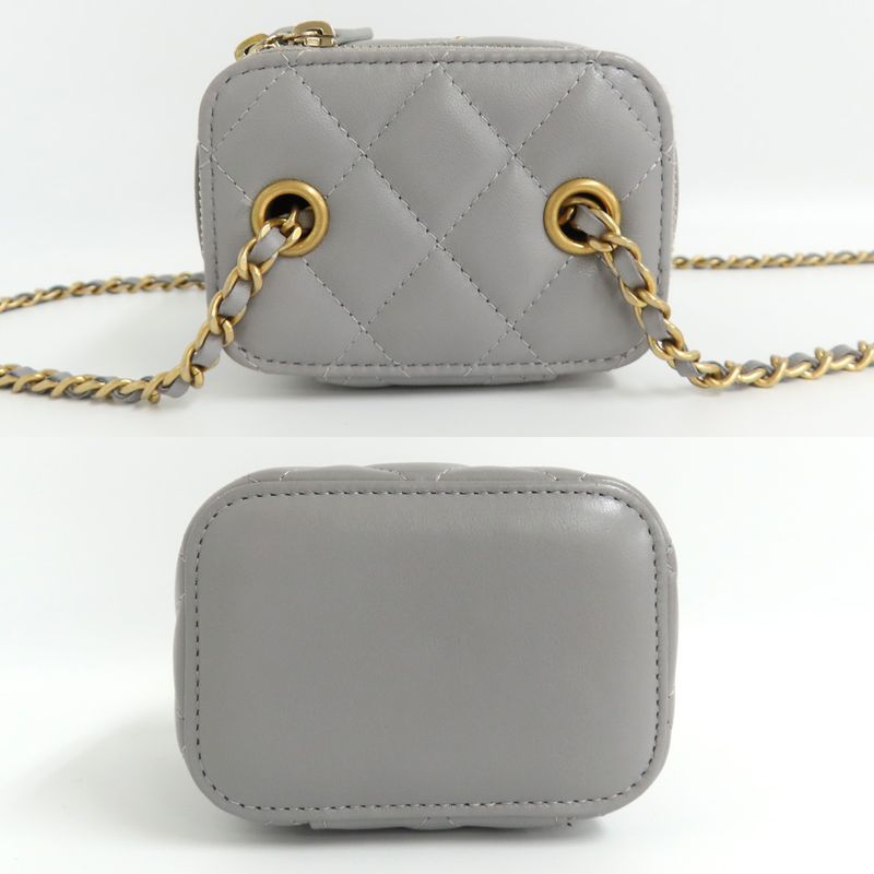 Chanel Small Vanity Case Ap1447 Lambskin Gray Gdhardware Chain