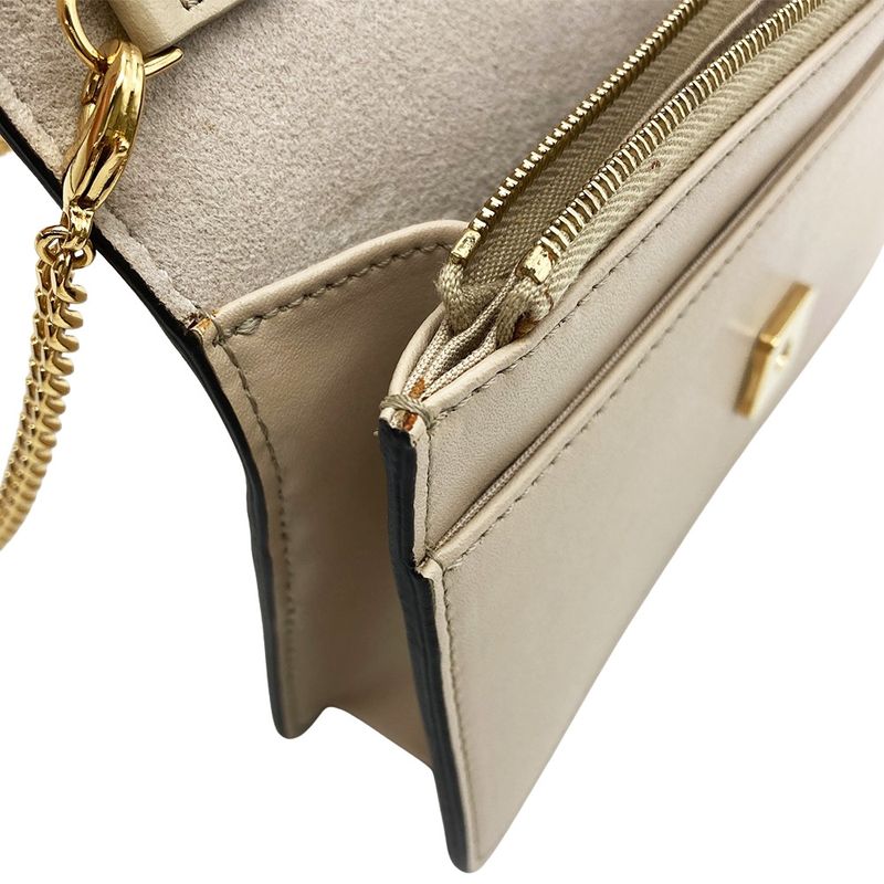 Fendi Multi Studded Chain Wallet Shoulder Bag Leather 8m0346 Beige Gold