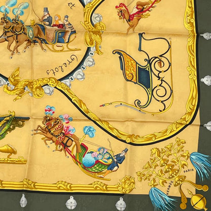 Hermes Carre 90 Plumes Et Grelots Scarf With Feathers And Bells Silk Yellow X