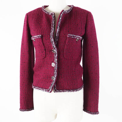 CHANEL 22AW 22A P73183 Collarless Tweed Jacket With Coco Mark Buttons Burgundy