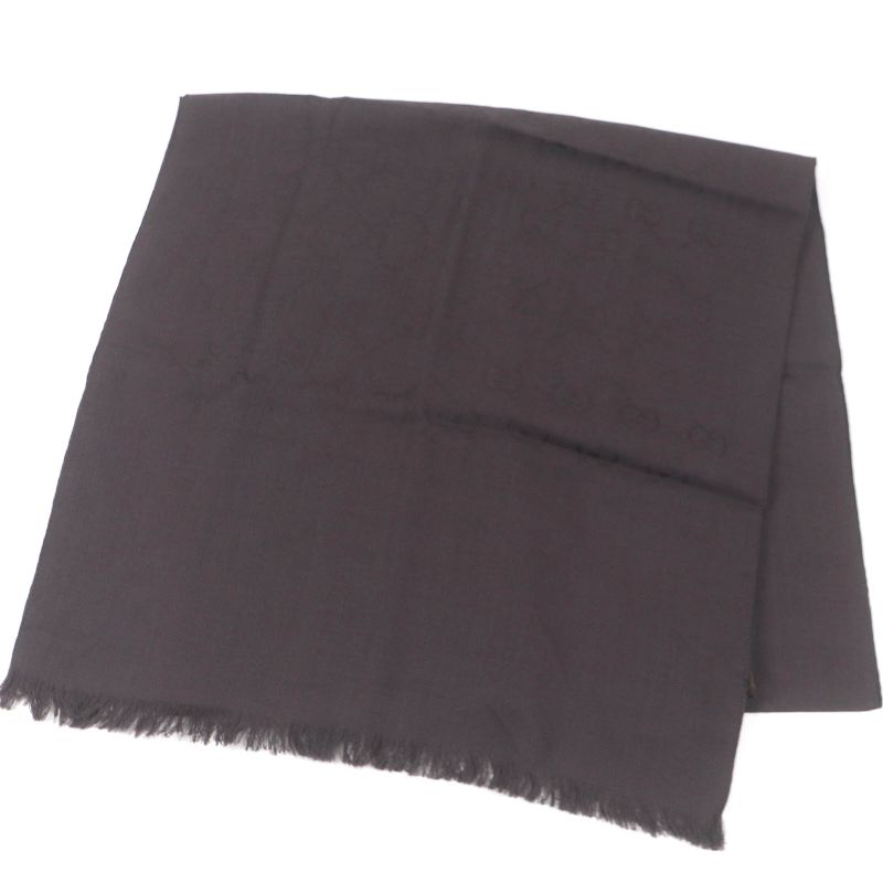 Gucci 165904 Wool Silk GG Logo Jacquard Allover Fringe Scarf Brown Made In