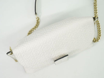 Authentic Loewe Avenue Repeat Anagram Shoulder Bag Pochette Leather White
