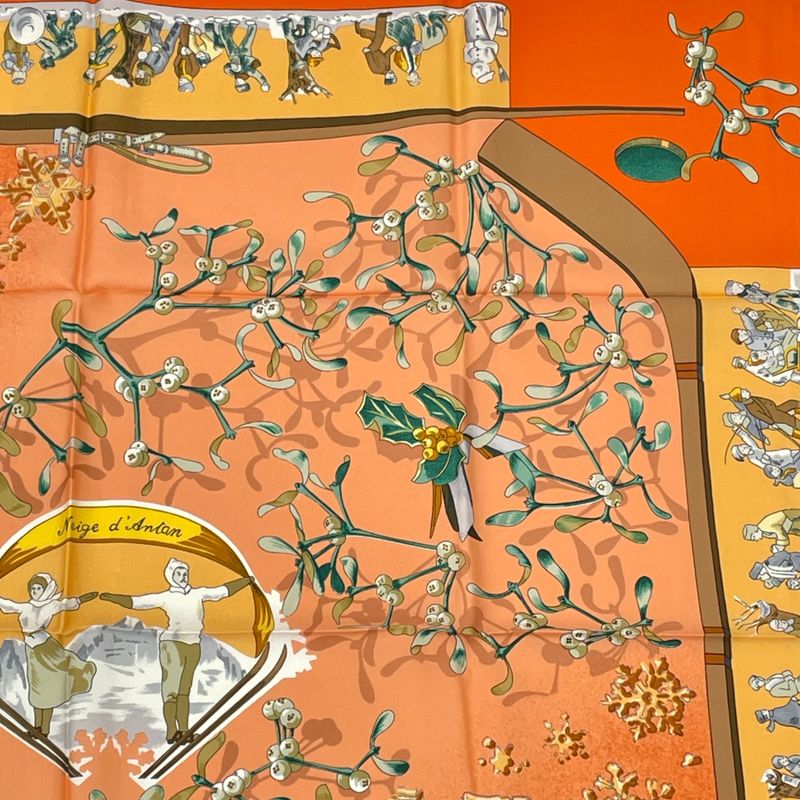 Hermes Carre 90 Neige D'antan Last Year's Snow 100% Silk Scarf Orange