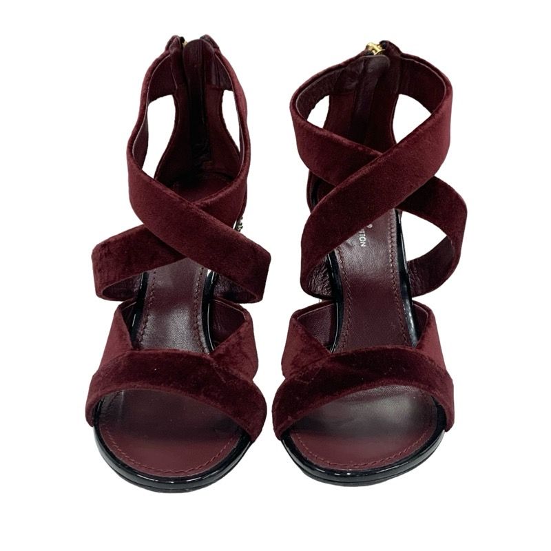 Louis Vuitton Sandals Shoes Velor Bordeaux Black Studs Velvet