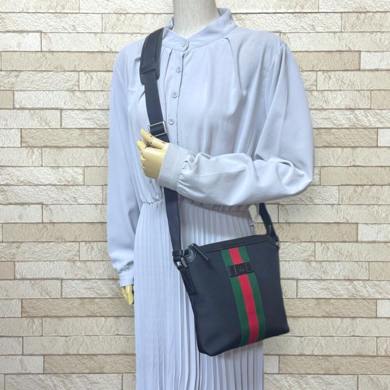 Gucci Sherry Line Shoulder Bag Canvas 631195 Black Men's Gucci Preowned Gucci