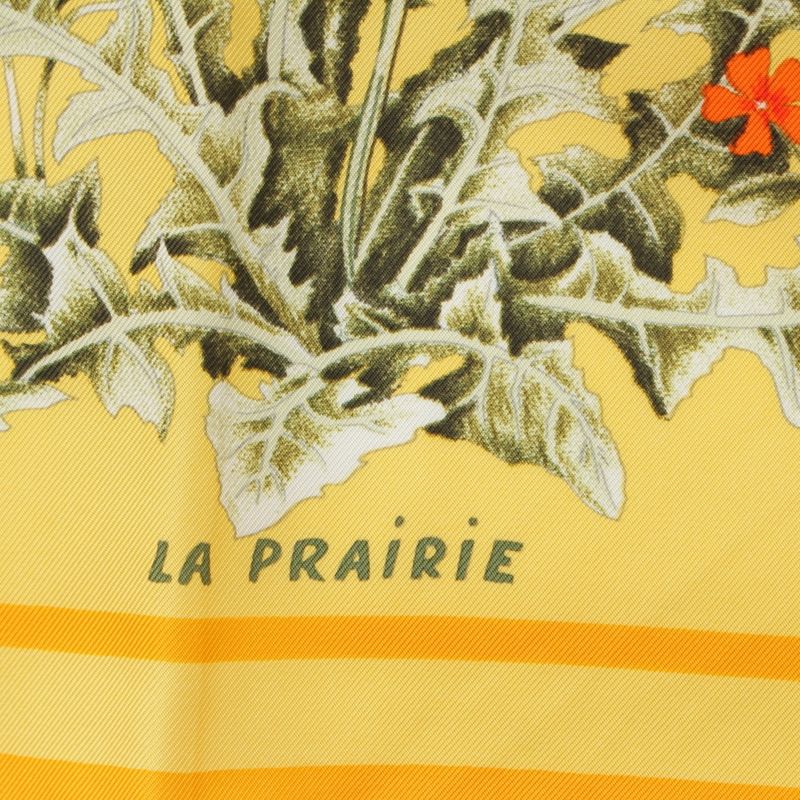 Hermes Carré 90 LA Prairie Meadow Silk Scarf Yellow