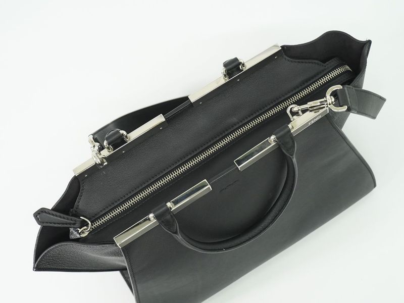 Authentic Fendi Trois Jour 2WAY Shoulder Bag Handbag Leather Black 8bh279 Bag