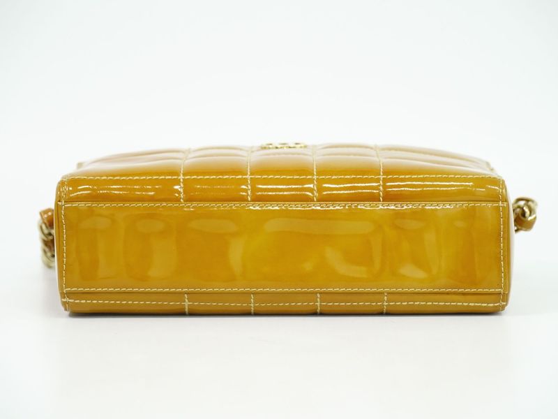 Authentic Chanel Coco Mark Chocolate Bar Chain Handbag Patent Leather Beige