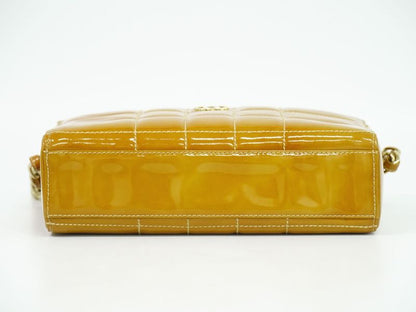 Authentic Chanel Coco Mark Chocolate Bar Chain Handbag Patent Leather Beige