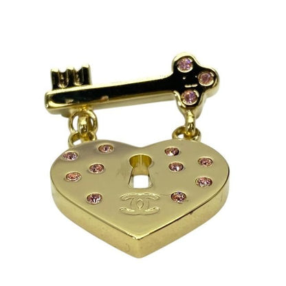 Chanel Brooch Coco Mark Heart Key Color Stone Pink Gold 02P