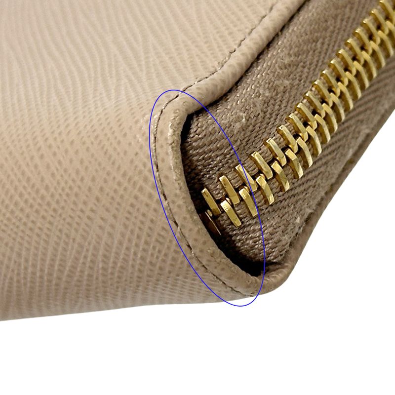 Prada Wallets Women's Branded Long Saffiano Beige 1ml506 Gold Hardware Round