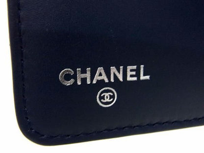 Pattern Chanel Coco Mark V-stitch Patent Leather Foldable Long Wallet Dark