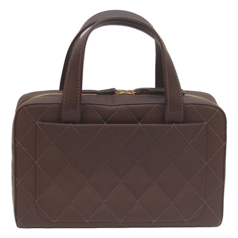 Chanel No 8 Brown Wild Stitch W Zipper Mini Boston Handbag Boston Bag Women