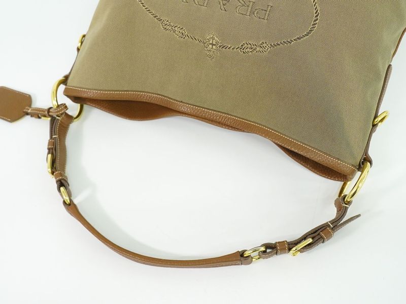 Authentic Prada Logo Shoulder Bag Canvas Brown Bag Pre-owned [follow-up Discount