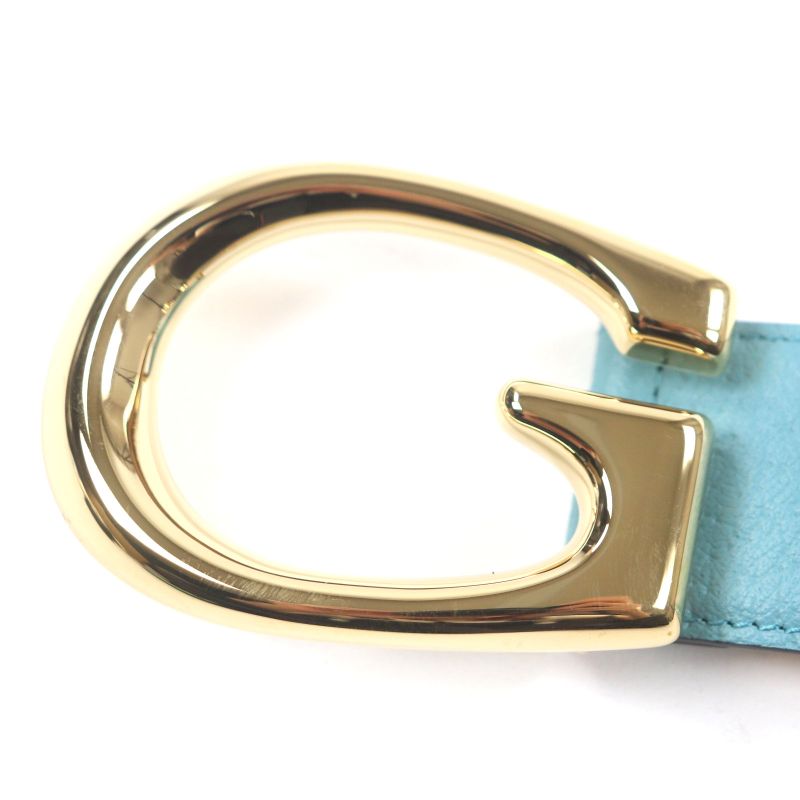  Gucci Memorable Buckle 709954 G Logo Buckle Bicolor Leather Belt Yellow Blue