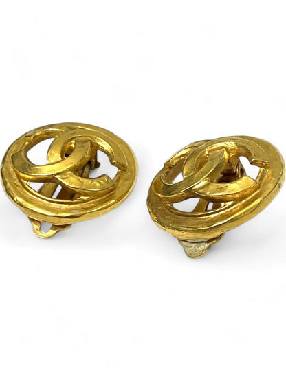 Chanel 01P Coco Mark Circle Earrings Ladies Gold