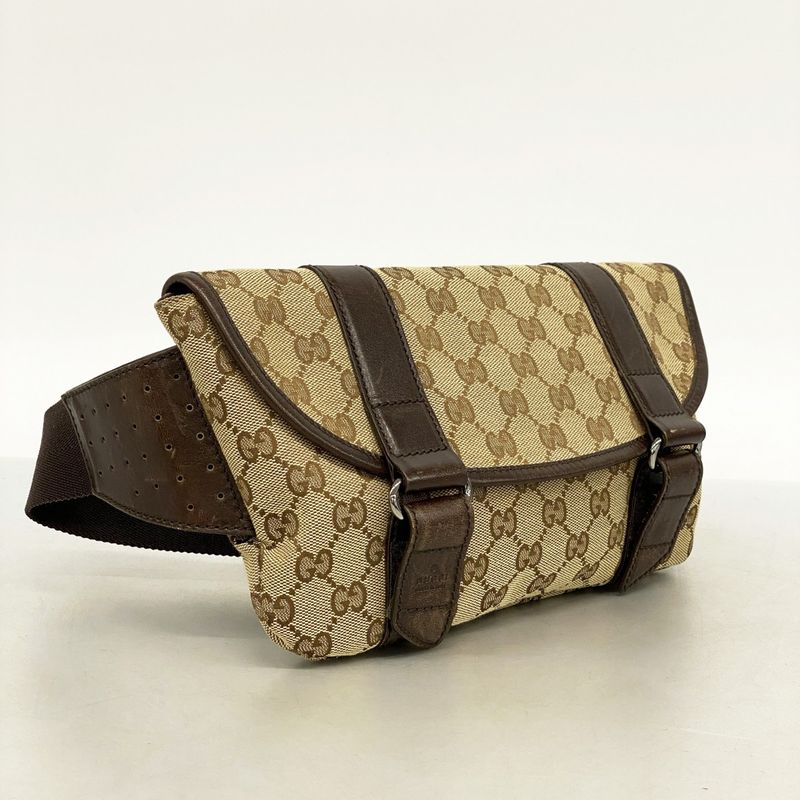 Gucci Waist Bag GG Canvas 145851 Canvas Brown Silver Hardware Women
