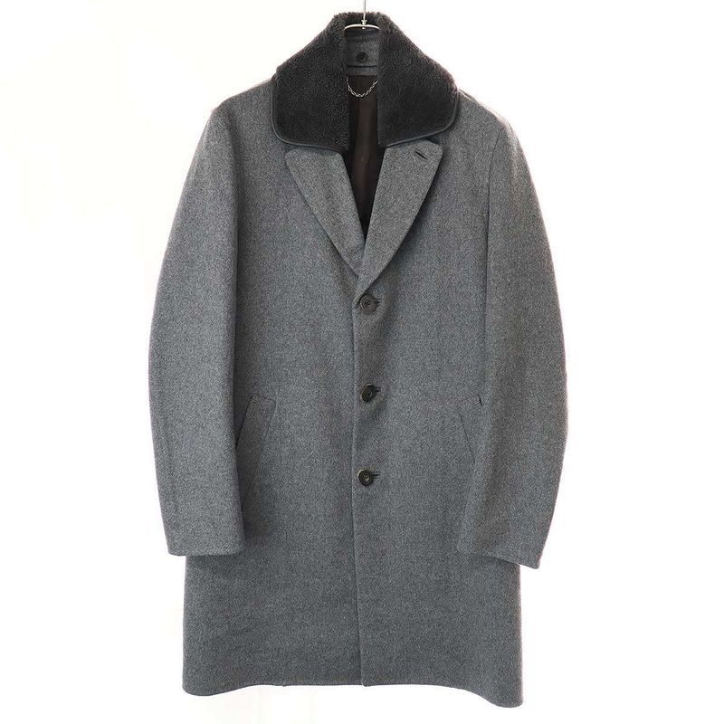 Louis Vuitton Mouton Boa Collar Wool Cashmere Coat H8c10euw3 Gray 46