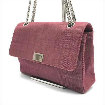 Chanel 2.55 Choco Bar Canvas Chain Shoulder Bag Gold