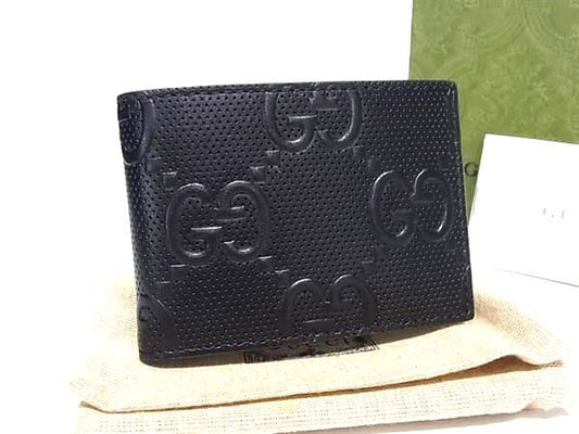 Gucci 625559 496085 GG Embossed Leather Bifold Wallet Card Holder Black Bn4356