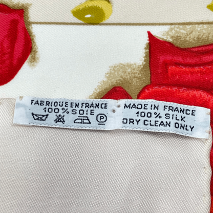 Hermes Carre 90 LA Rosee Anne Gavarni Rose Drop Scarf Silk Beige