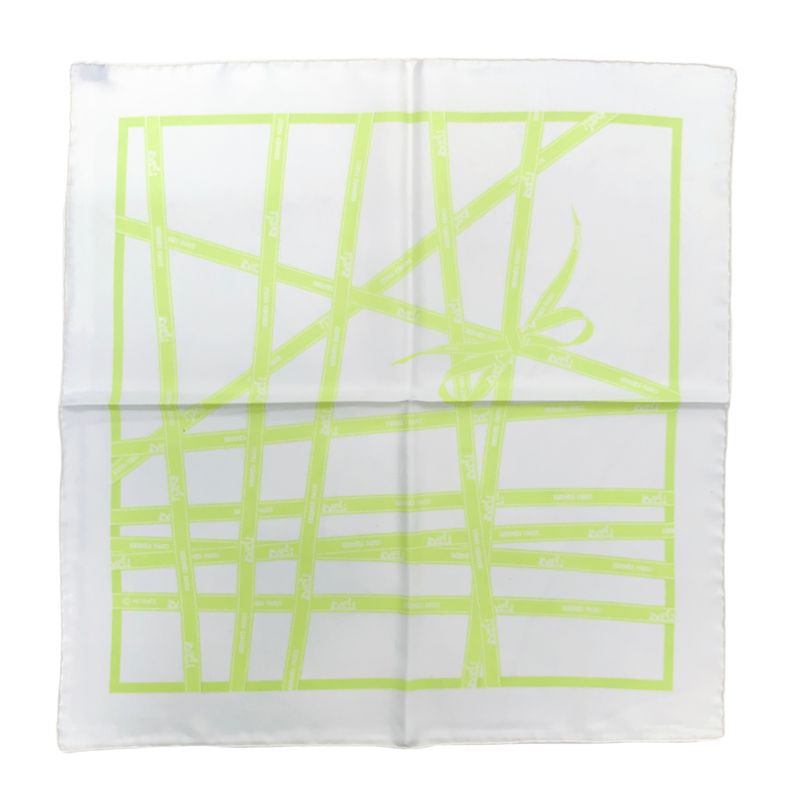 Hermes Scarf Carre 45 Borduc Green White 100% Silk