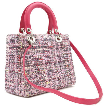 Christian Dior 2way Bag Lady Dior Medium Bag Tweed Pinkish Silver Hardware