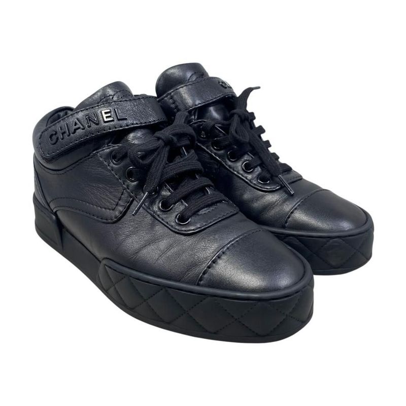 Chanel Sneakers Velcro High Cut G45110 36 Size Matelasse Coco Mark Logo Black