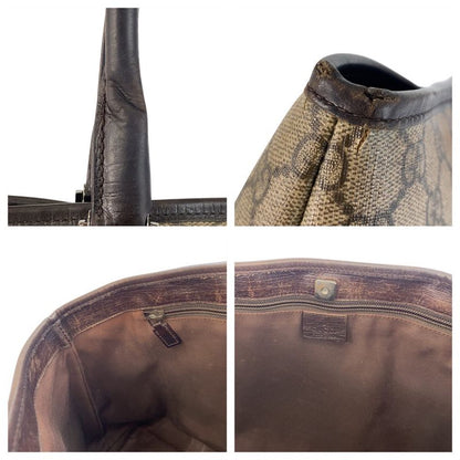 Gucci Beige Brown Silver Hardware GG Supreme Canvas/leather 114595 Tote Bag