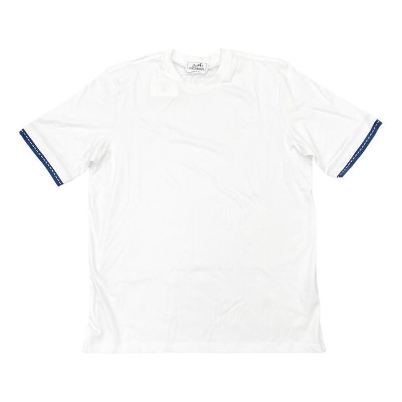 Hermes Short Sleeve T-Shirt Stitching Size S Cotton White Blue Hermes Unused