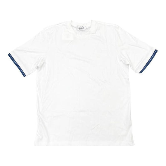 Hermes Short Sleeve T-shirt Stitching Size S Cotton White Blue Hermes