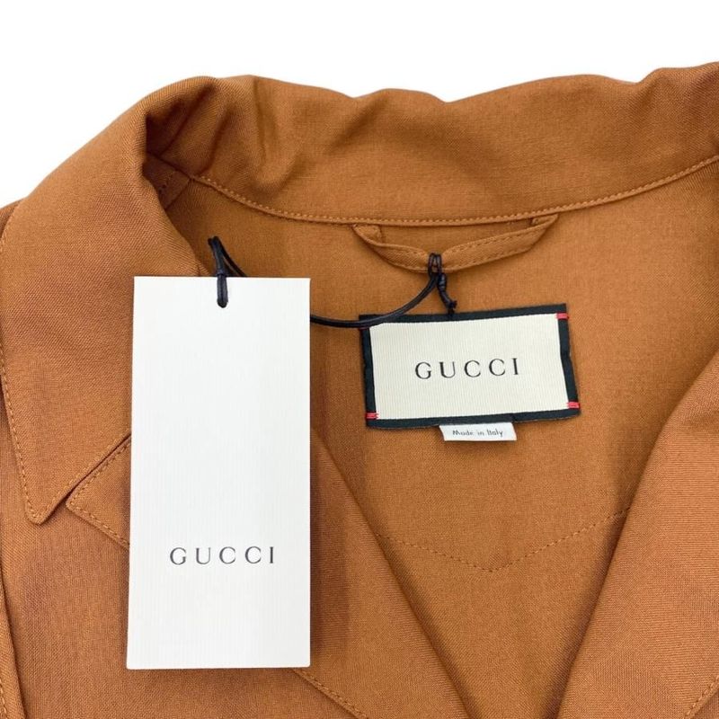 Gucci Long Sleeve Shirt with Pockets 579077 Size 50 Wool Brown Gucci