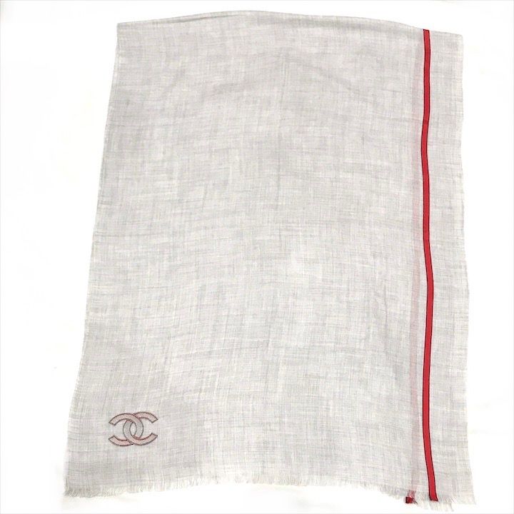 Chanel CC Logo Cashmere Blend Large Shawl Gray Scarf