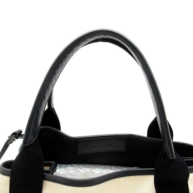 Balenciaga Navy Cabas Su S 339933 Canvas Leather Women's Tote Bag Natural Black
