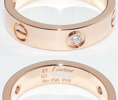Cartier Ring 18K Pink Gold Diamond 3P (022ct) Love Ring Half Diamond B40875