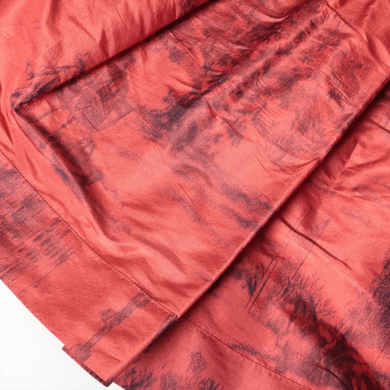 Hermes Silk Flared Skirt Women's 34 Horse Motif Horse Pattern Red Made In France