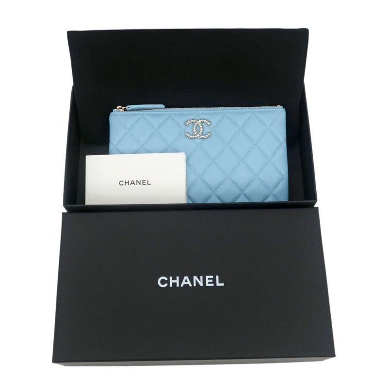 Chanel Flat Pouch Matelasse Light Blue - Light Blue Gdhardware Caviar